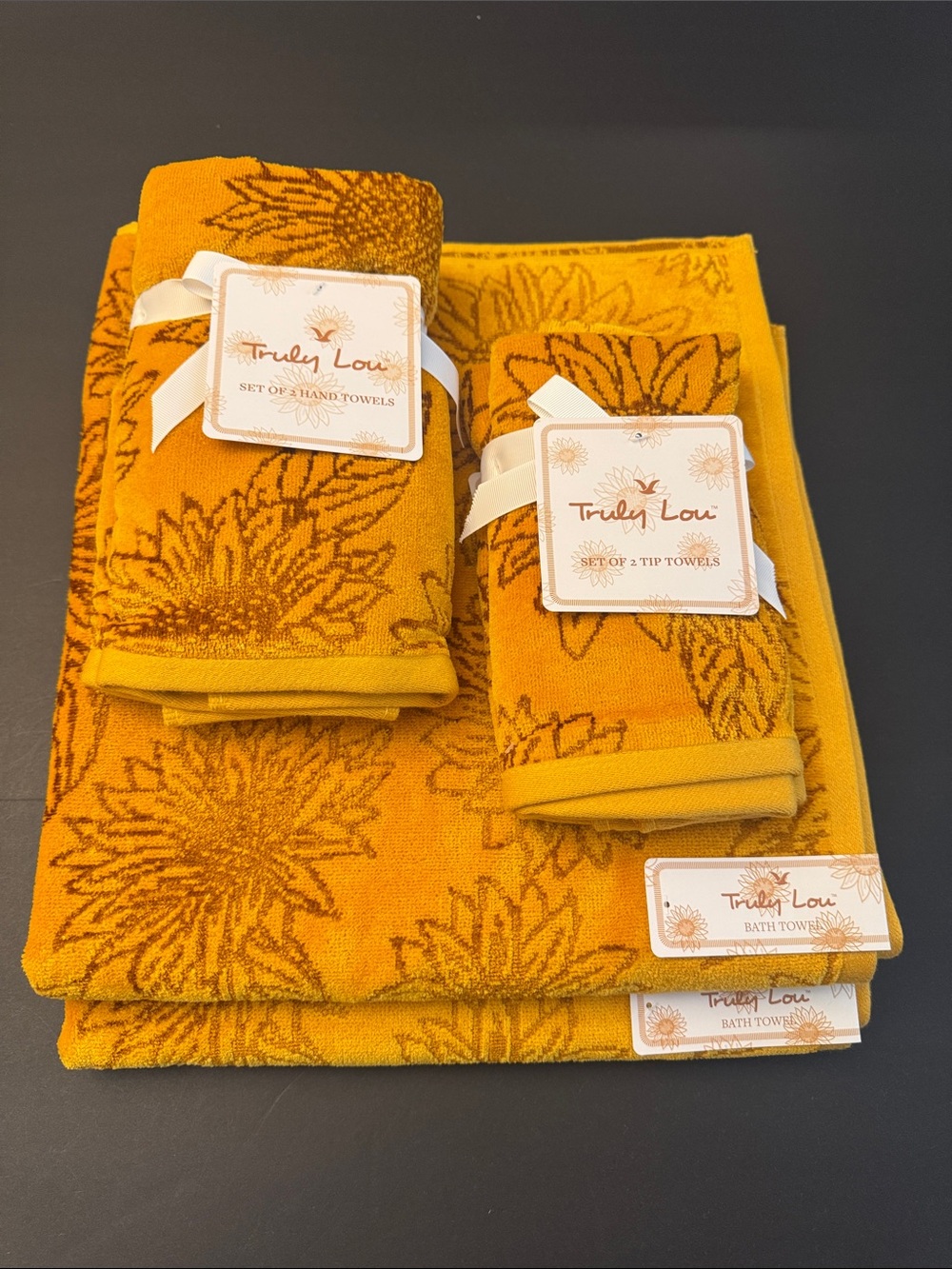 6pc TRULY LOU Sunflower Floral Bath Towel Set - Golden Yellow